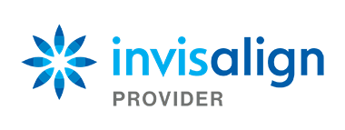 The image features a logo with text that reads Invisalign and Professional Provider, set against a blue background with a white starburst graphic, along with a phone number.